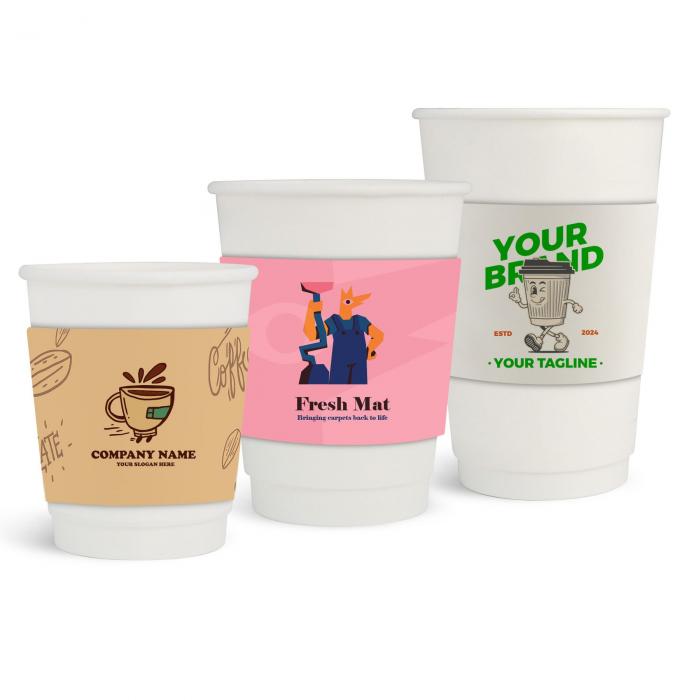 PLA Double Wall Compostable Paper Cups with Cup Sleeve