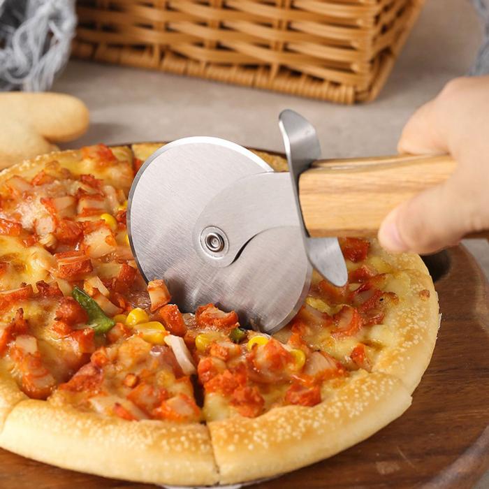Pizza Cutter Wheel with Hand Carved Wooden Handle