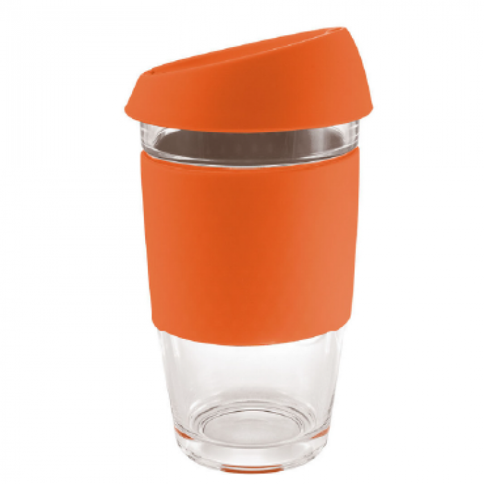 Glass Genova 475Ml Coffee Cup With Silicon Lid And Band