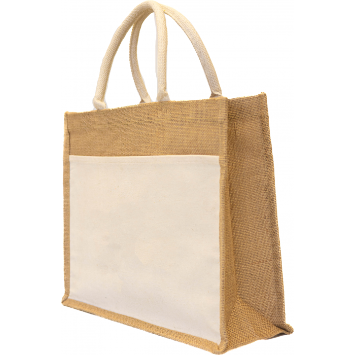 Laminated Jute Beach Bag With Cotton Handles And Front Pocket