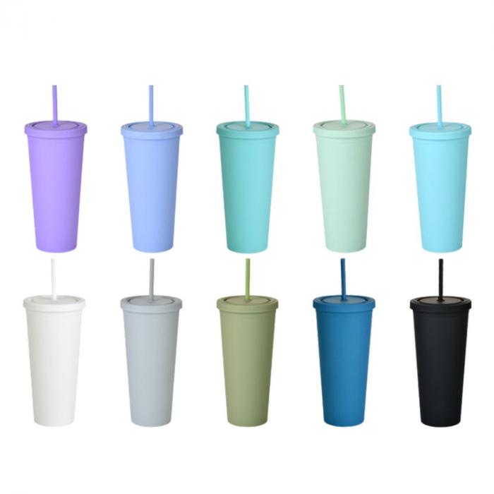 24oz Matte Plastic Cups with Lids & Straws