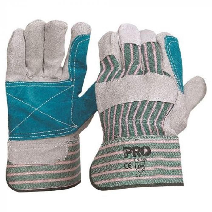Green/Grey Stripe Heavy Duty Cow Split Glove