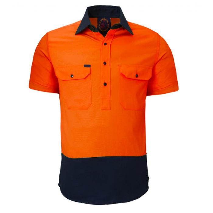 Closed Front S/S 2 Tone Shirt