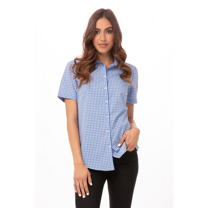 Modern Gingham Short Sleeve Ladies Dress Shirt