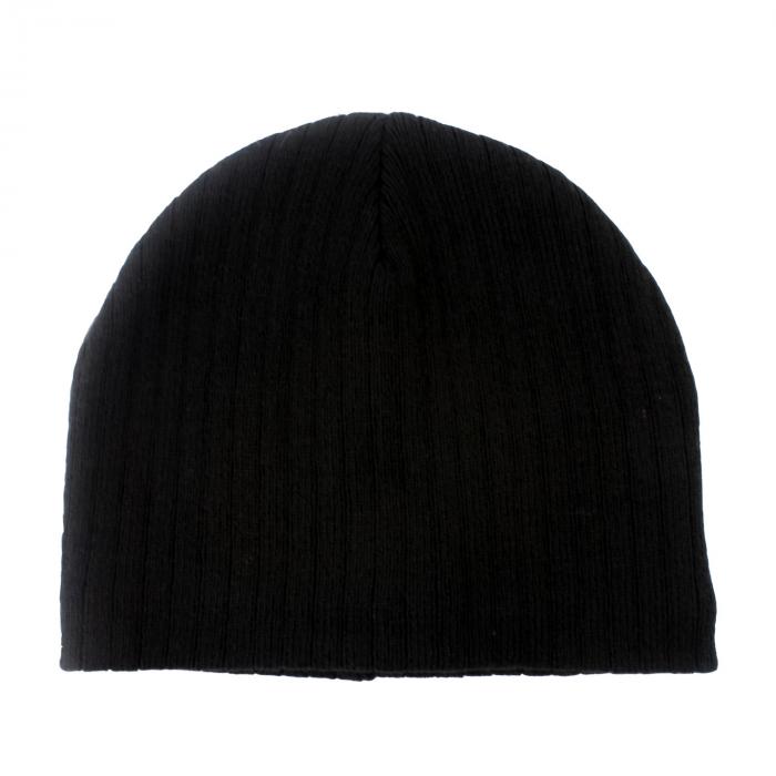 Cable Knit Beanie With Fleece Lining - Black