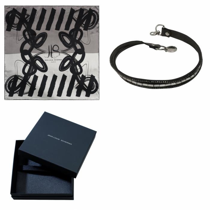 Set Jean-louis Scherrer (Black bracelet & Grey Silk Scarf)