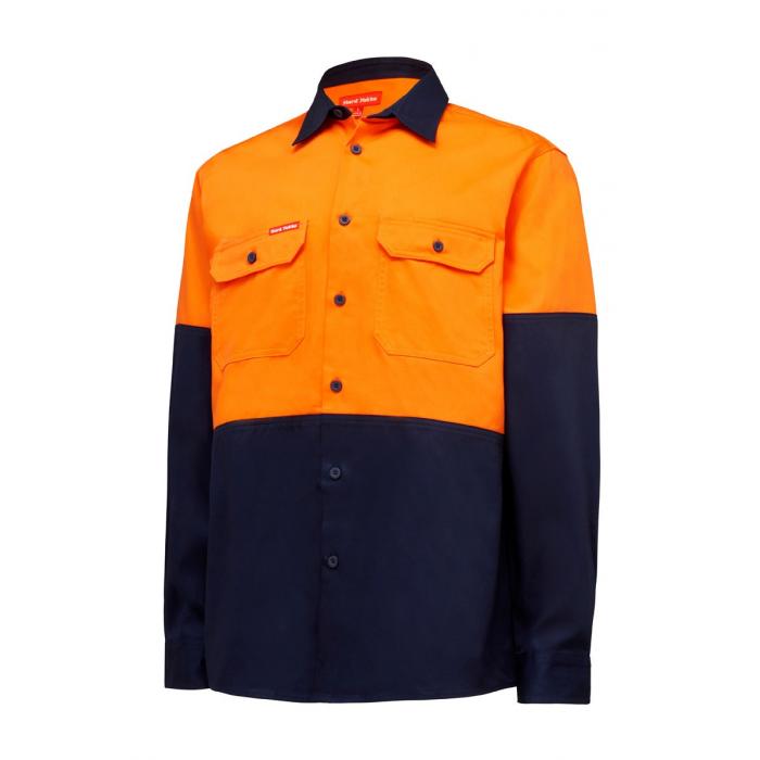 Mens Hi Vis L/Sl H/Weight 2Tone Cotton Drill Shirt