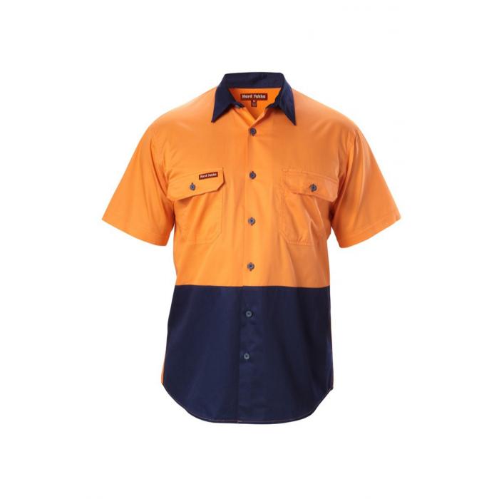 Mens Koolgear Hi-Visibility Two Tone Cotton Twill Ventilated Shirt Short Sleeve