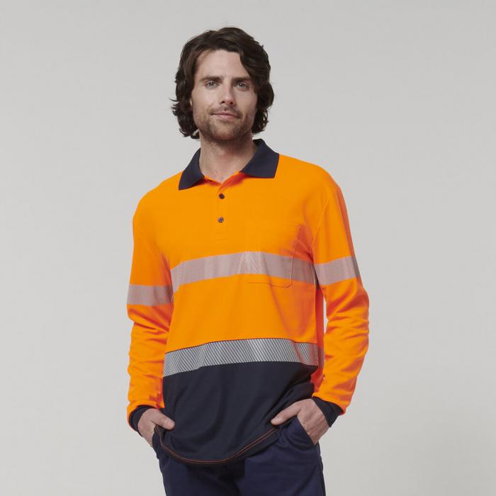 Mens Long Sleeve Hi Vis Taped Polo