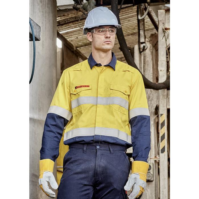 Mens Orange Flame Lightweight Ripstop Spliced Shirt - Hoop Taped,CLOTHING/Shirts/Long Sleeve Shirts